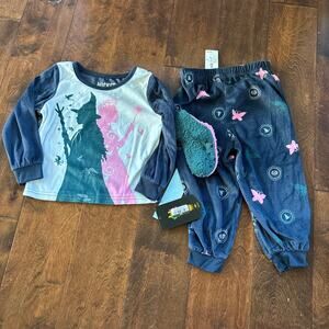 Wicked Girls Pajamas 2T 3 Piece Cozy Socks Pink Green Glenda Elphaba Fleece NEW